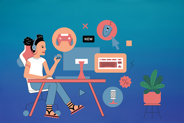 パソコンでゲームやショッピングをしている人の画像