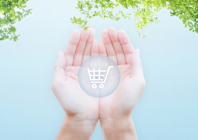 手のひらにカートアイコンが乗っている画像