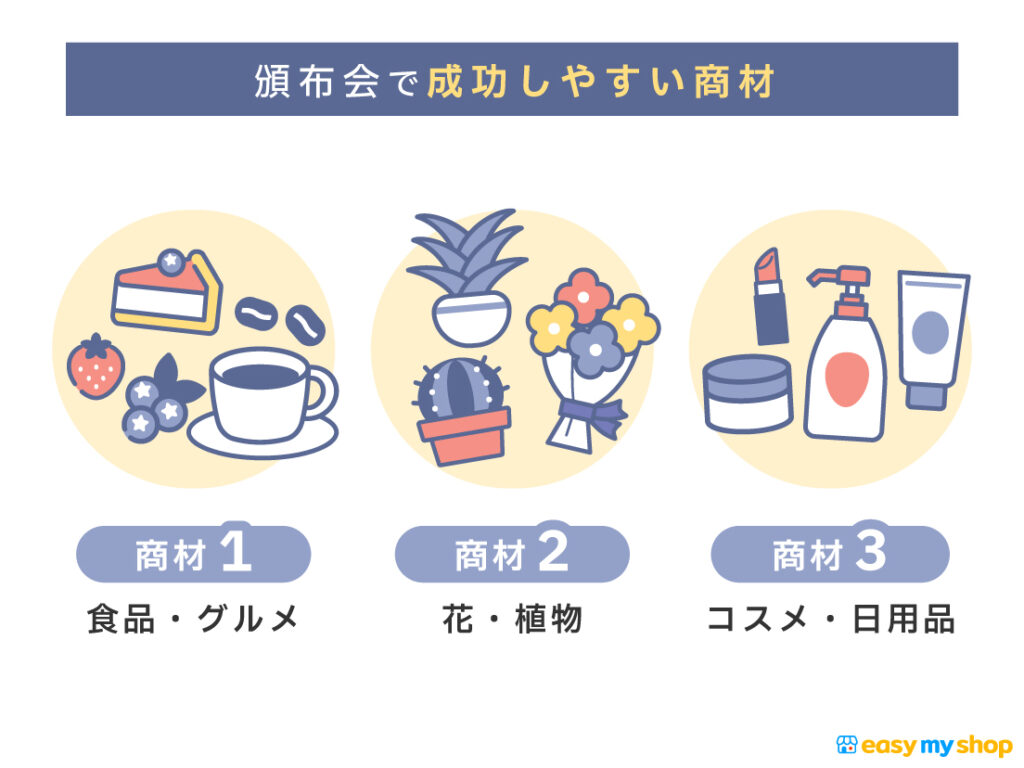 頒布会で成功しやすい商材①食品・グルメ②花・植物③コスメ・日用品
