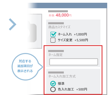 対応する追加項目が表示される。