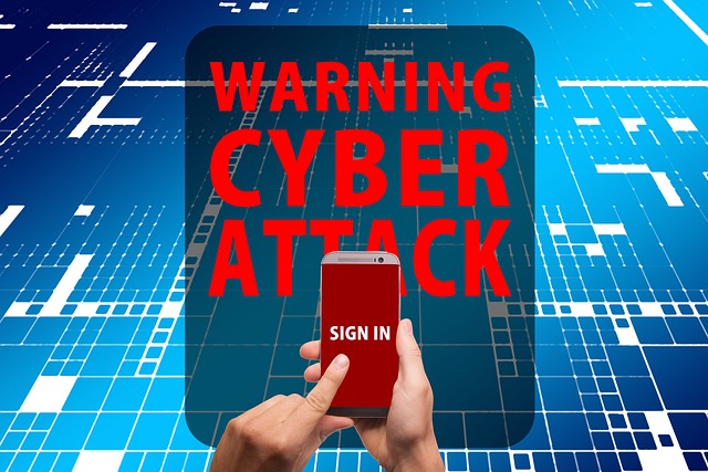 「WARNING CYBER ATTACK」という文字の前で、「SIGN IN」と書かれたボタンを押そうとしている様子の画像