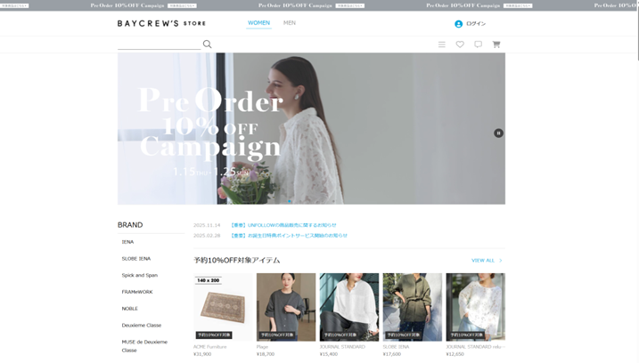 BAYCREW'S STOREのサイトTOPの画像